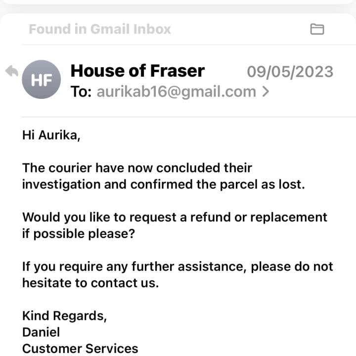 House Of Fraser 1 star review on 24th July 2023