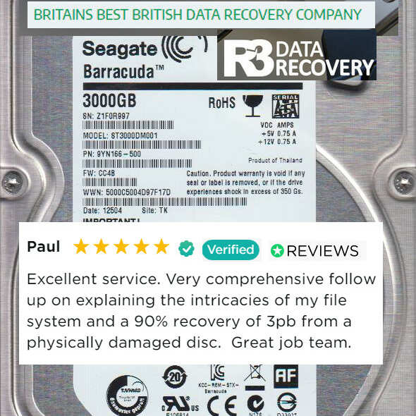 R3 Data Recovery Ltd 5 star review on 12th January 2022