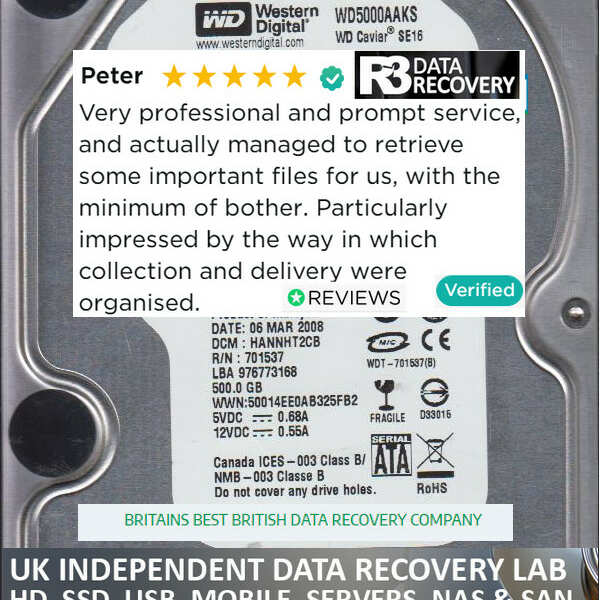 R3 Data Recovery Ltd 5 star review on 13th January 2022