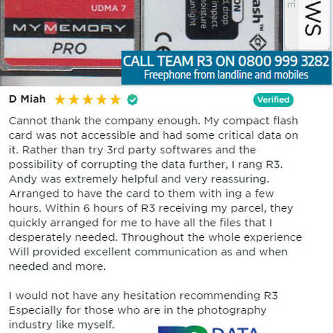 R3 Data Recovery 5 star review on 10th August 2021
