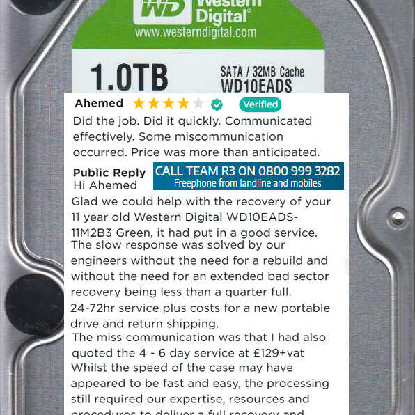 R3 Data Recovery 4 star review on 13th January 2022