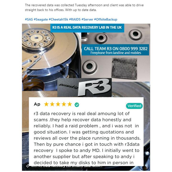R3 Data Recovery 5 star review on 16th December 2021
