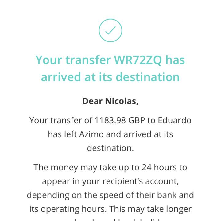 Azimo 1 star review on 12th July 2021