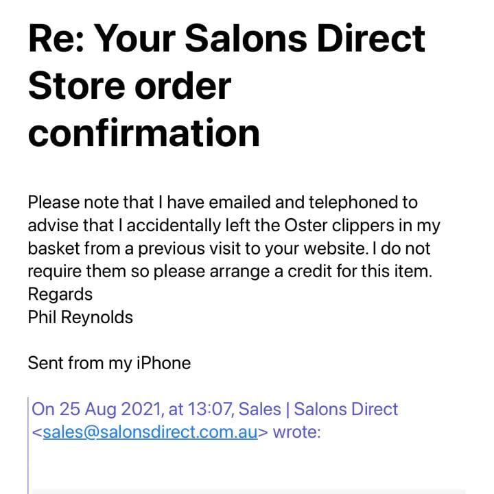 Salons Direct 1 star review on 26th August 2021