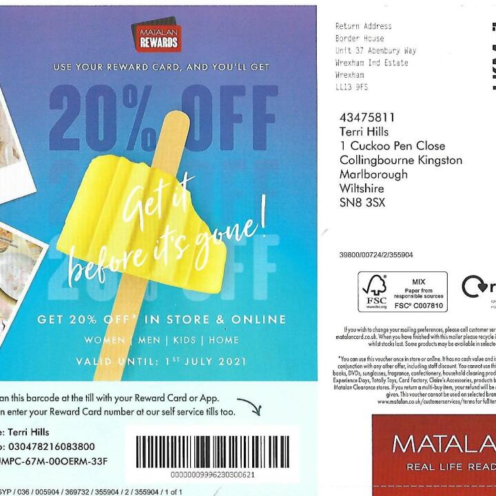 Matalan 1 star review on 18th June 2021