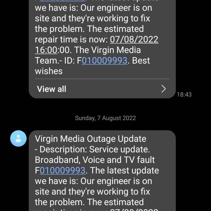 Virgin Media 1 star review on 7th August 2022