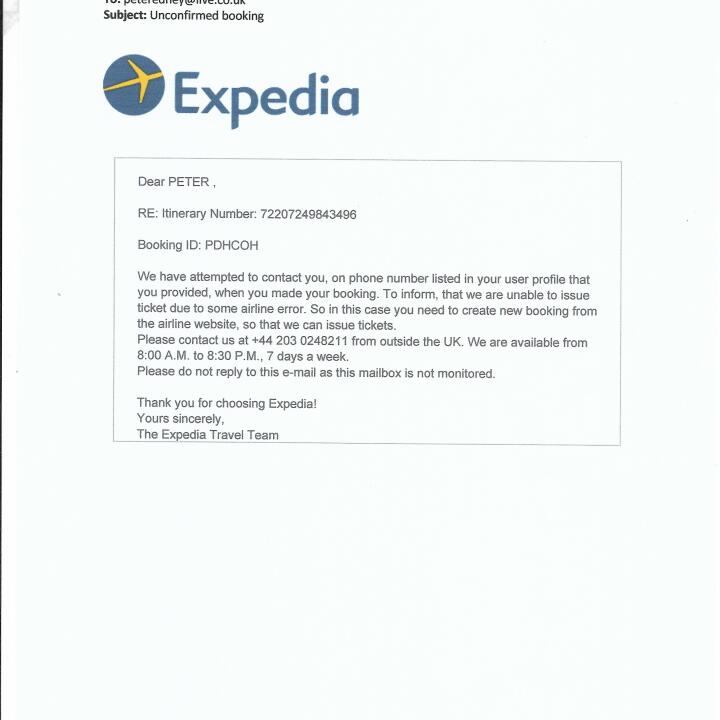 Expedia 1 star review on 9th December 2021