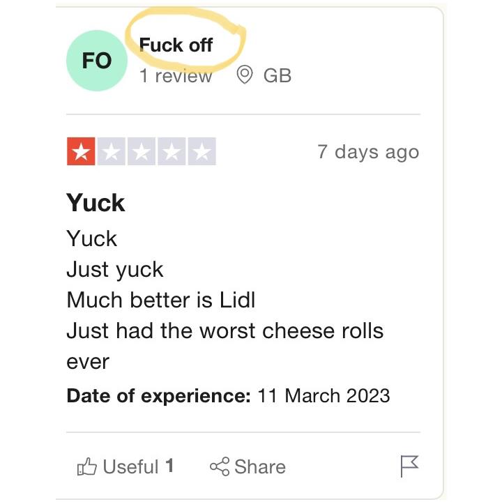 Trustpilot 1 star review on 18th March 2023
