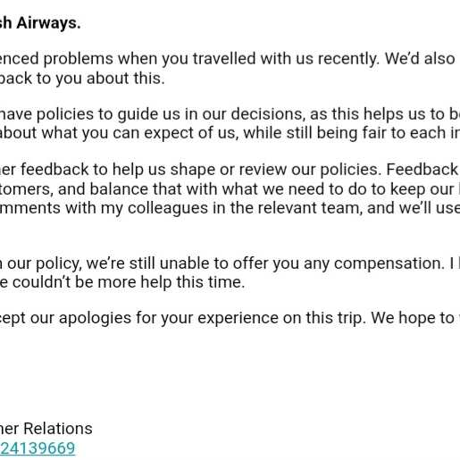 British Airways 1 star review on 7th October 2023