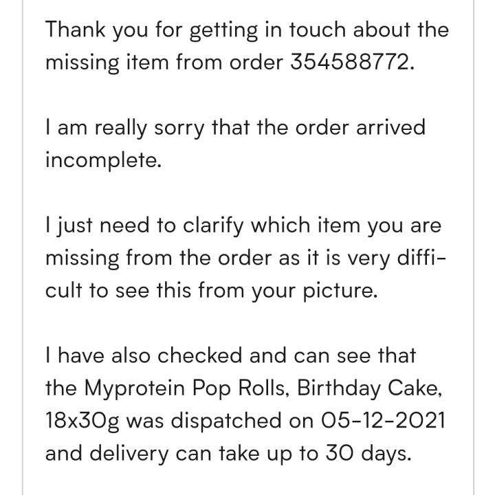 Myprotein 1 star review on 9th December 2021
