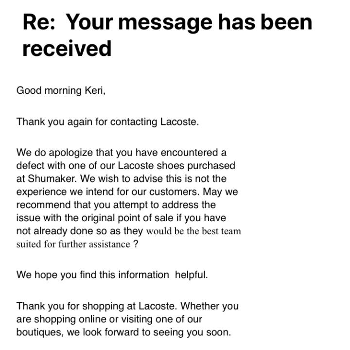 Lacoste 1 star review on 8th July 2020