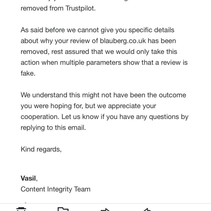 Trustpilot 1 star review on 17th April 2024
