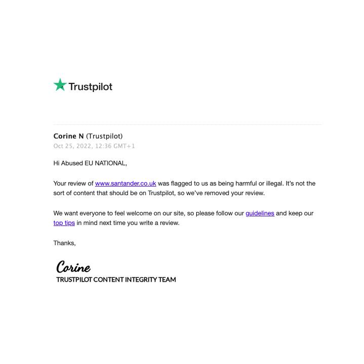 Trustpilot 1 star review on 3rd November 2022