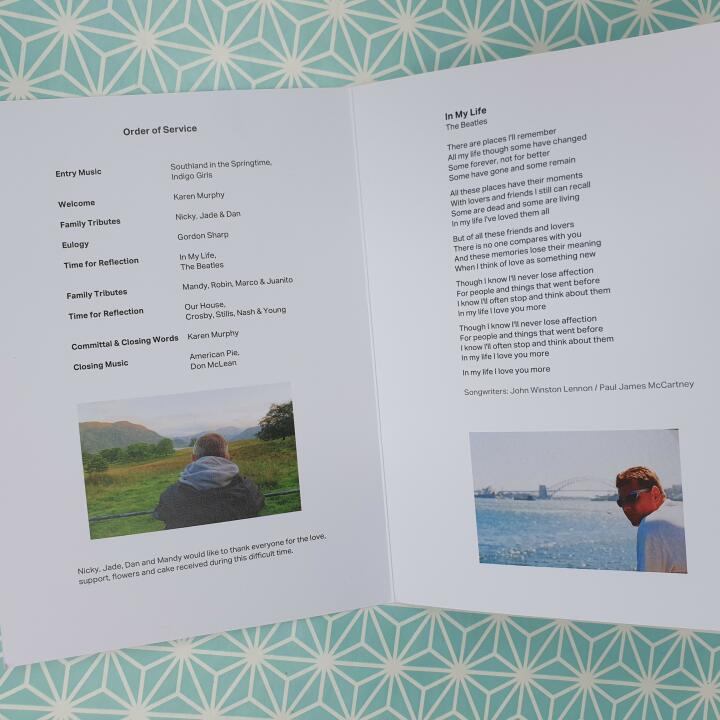 Devine Funeral Stationery 5 star review on 6th July 2021