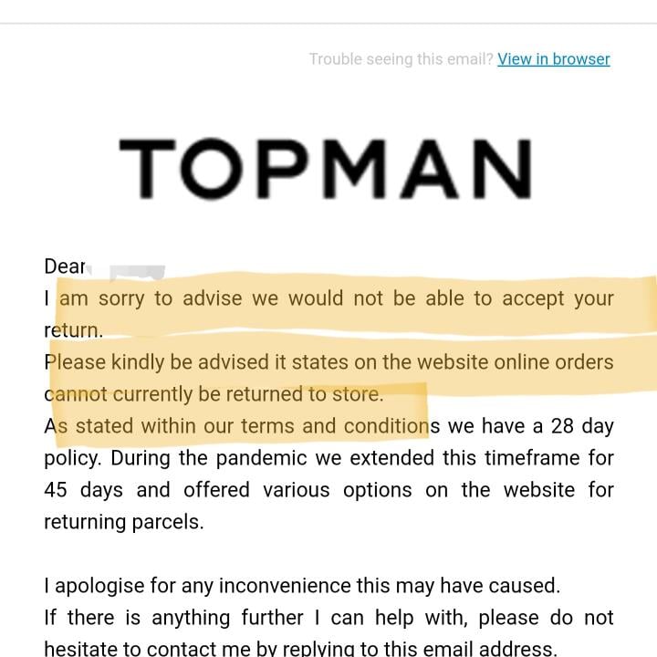 Topman 1 star review on 20th July 2020