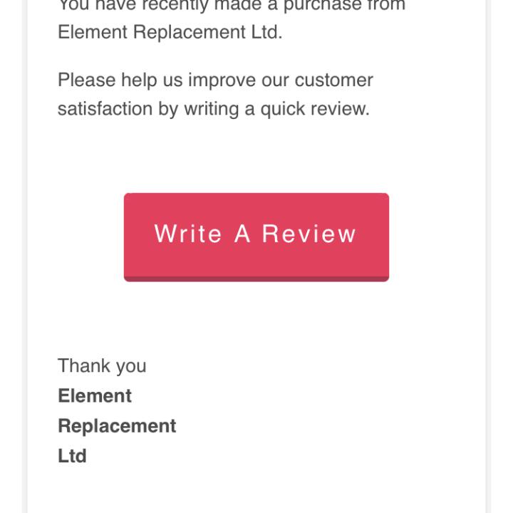 Element Replacement Ltd 5 star review on 13th October 2020