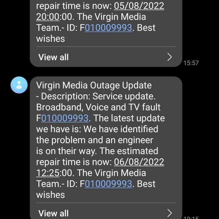 Virgin Media 1 star review on 7th August 2022