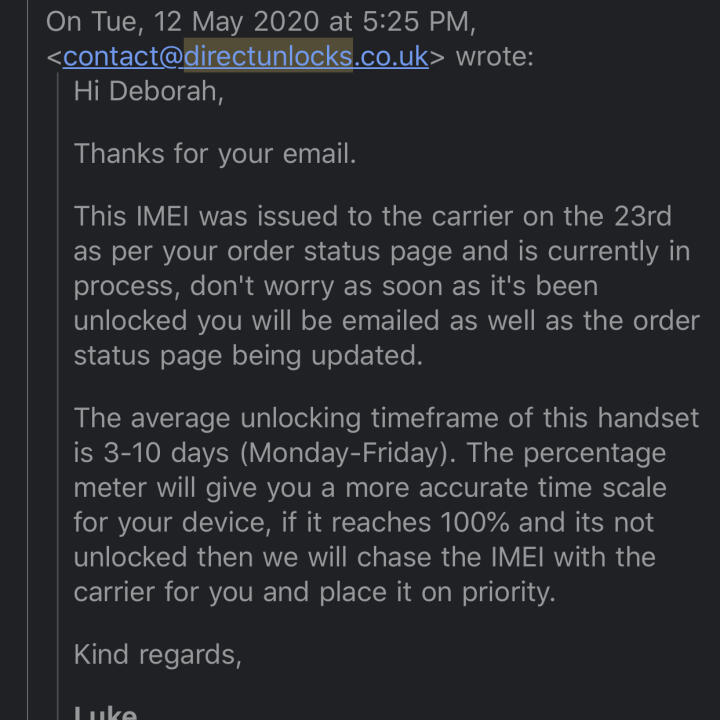 Direct unlocks 1 star review on 12th July 2020