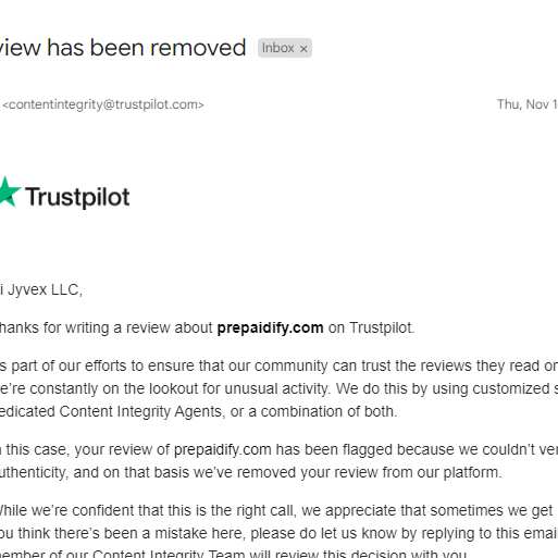 Trustpilot 1 star review on 24th November 2023