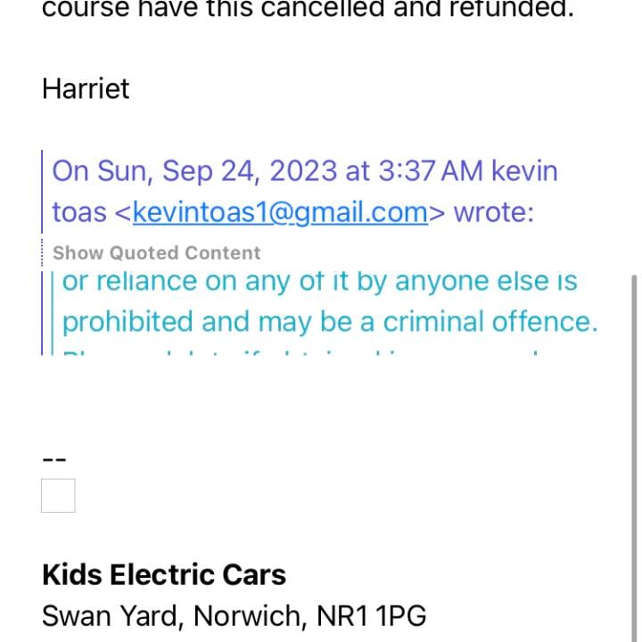 Kids Electric Cars 1 star review on 24th October 2023