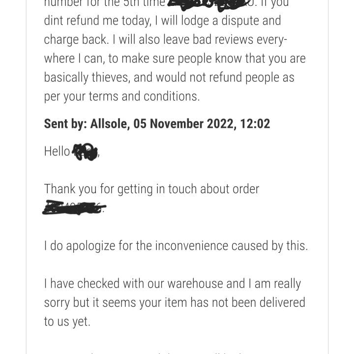 Allsole 1 star review on 7th November 2022