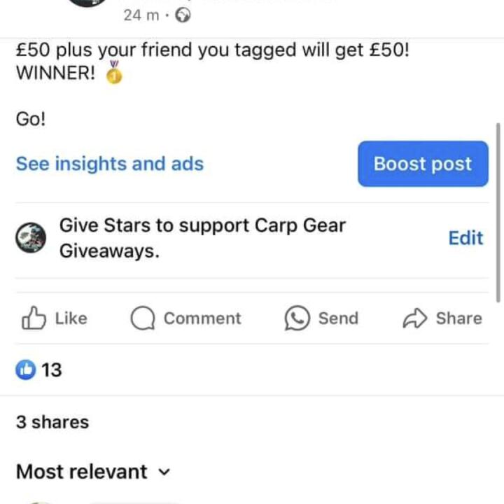 Carp Gear Giveaways 5 star review on 5th March 2024