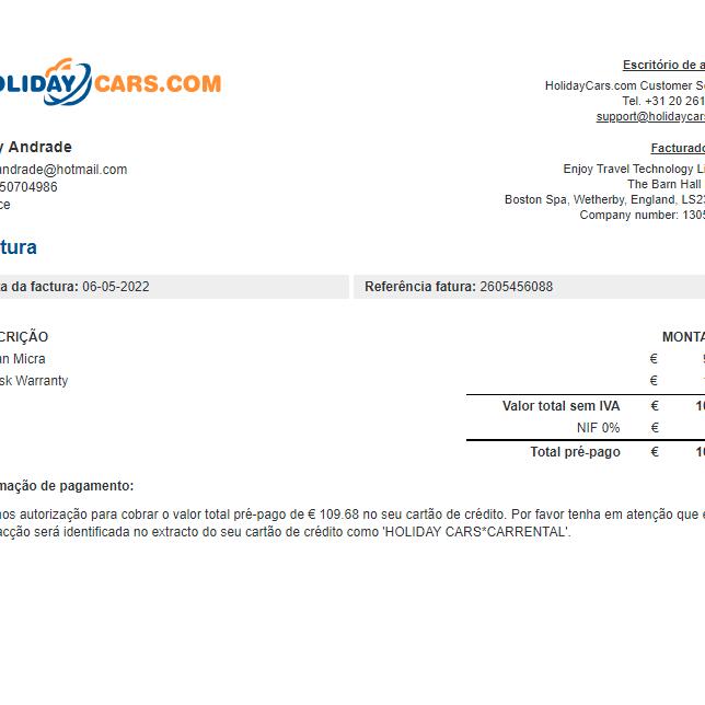 Holidaycars 1 star review on 13th July 2022