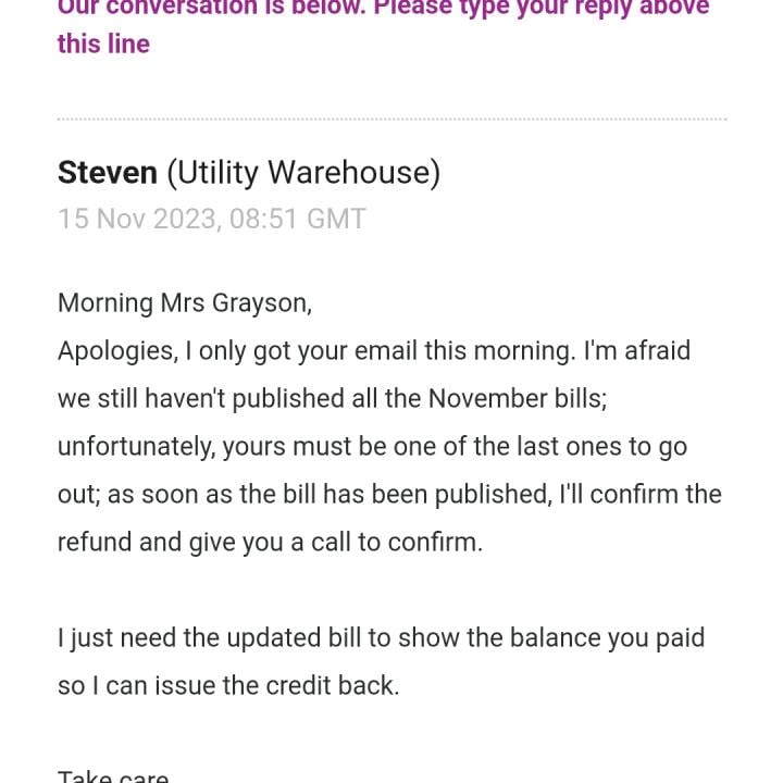 Utility Warehouse 1 star review on 29th November 2023