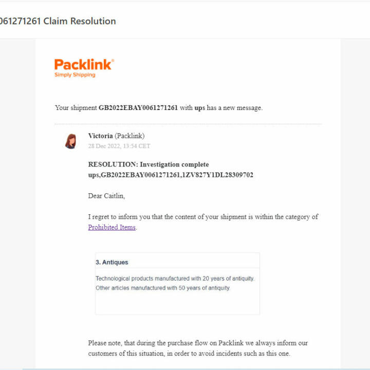 www.packlink.com 1 star review on 4th January 2023