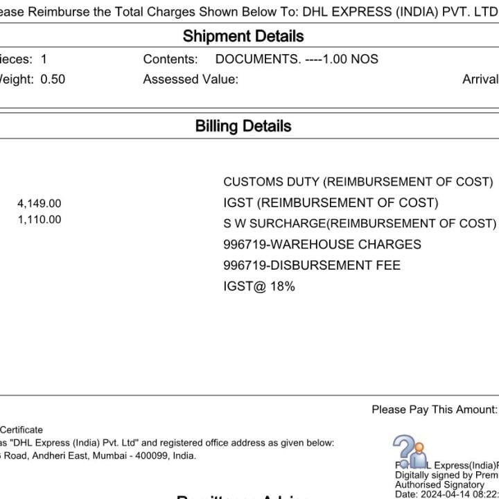 DHL 1 star review on 14th April 2024