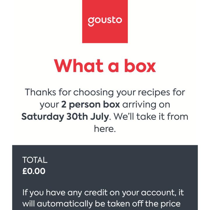 Gousto 1 star review on 30th July 2022