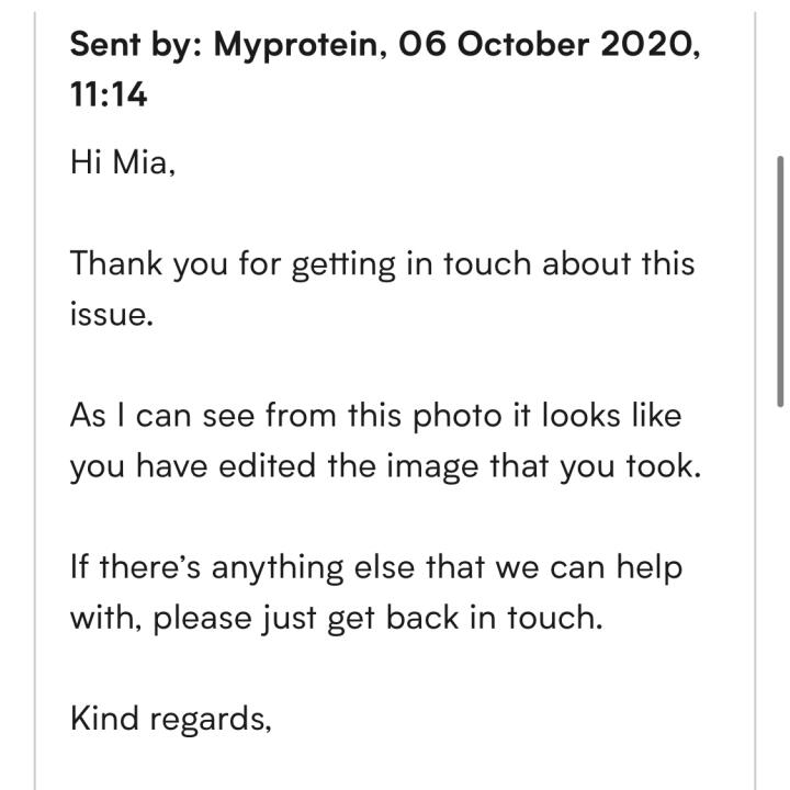 Myprotein 1 star review on 6th October 2020