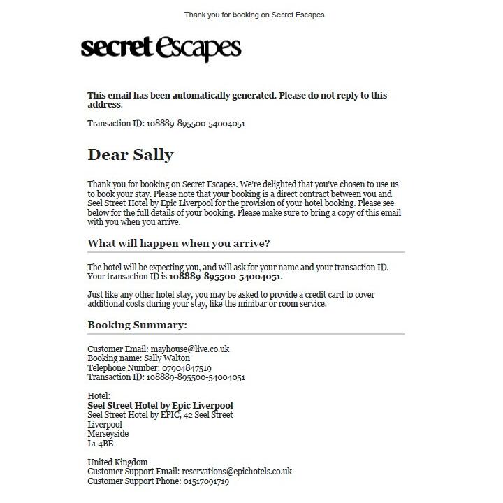 Secret Escapes 1 star review on 24th August 2020