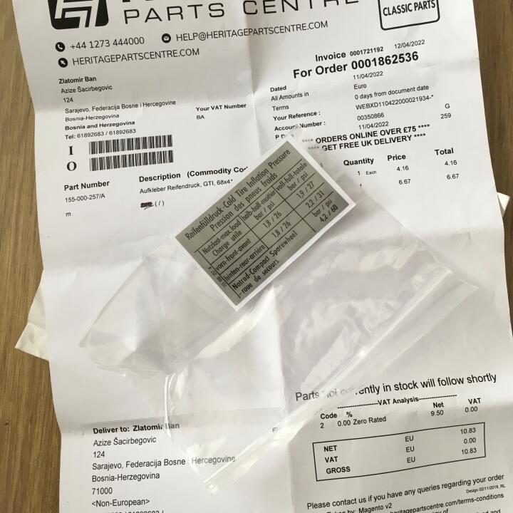 Heritage Parts Centre 5 star review on 9th May 2022