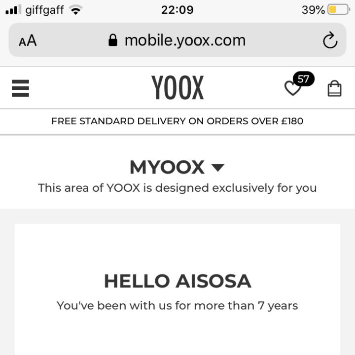 Yoox 5 star review on 25th August 2020