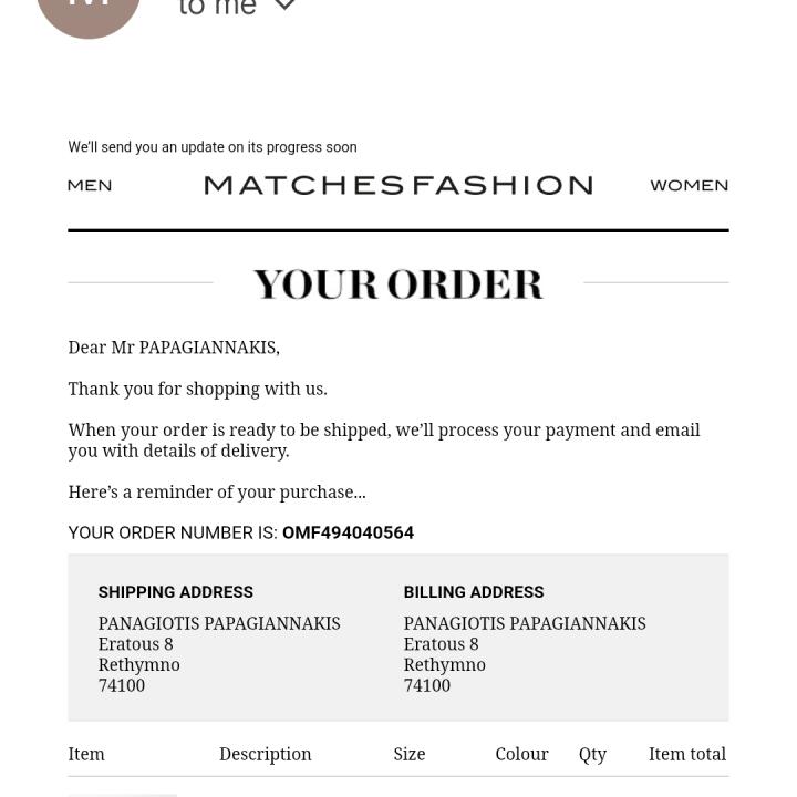 MATCHESFASHION.COM 1 star review on 14th July 2022