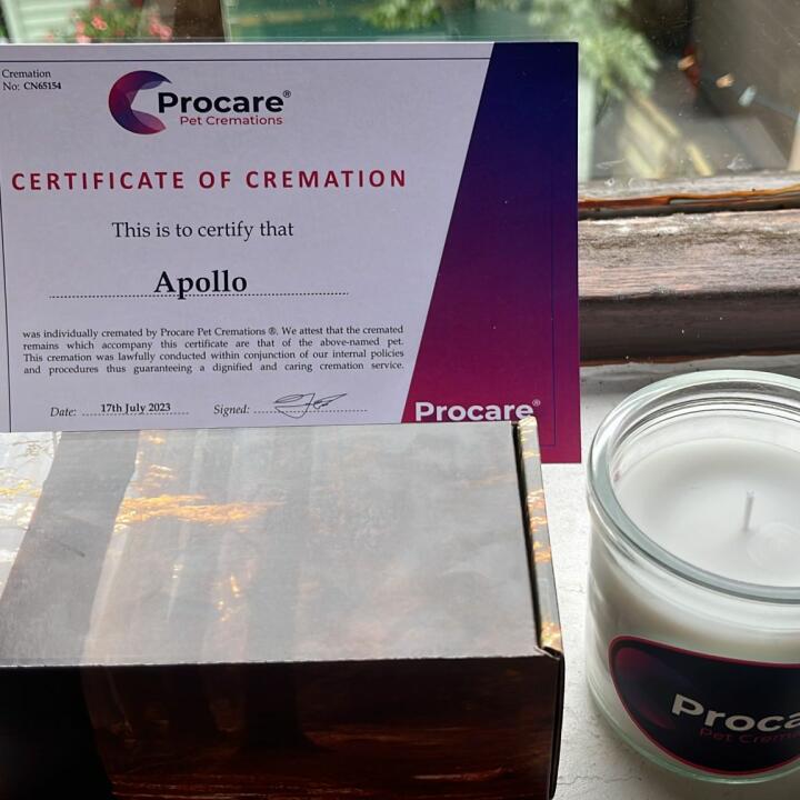 Procare Pet Cremations 5 star review on 21st July 2023