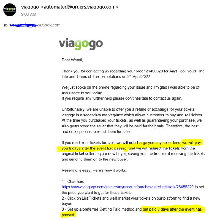 Viagogo 1 star review on 24th February 2022