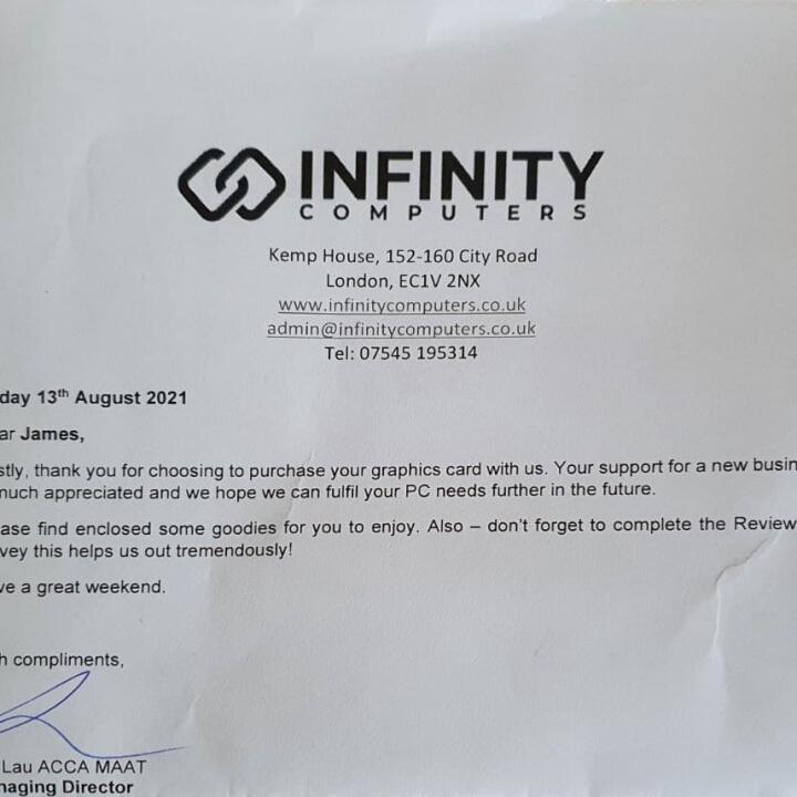 Infinity Computers Limited 5 star review on 14th August 2021