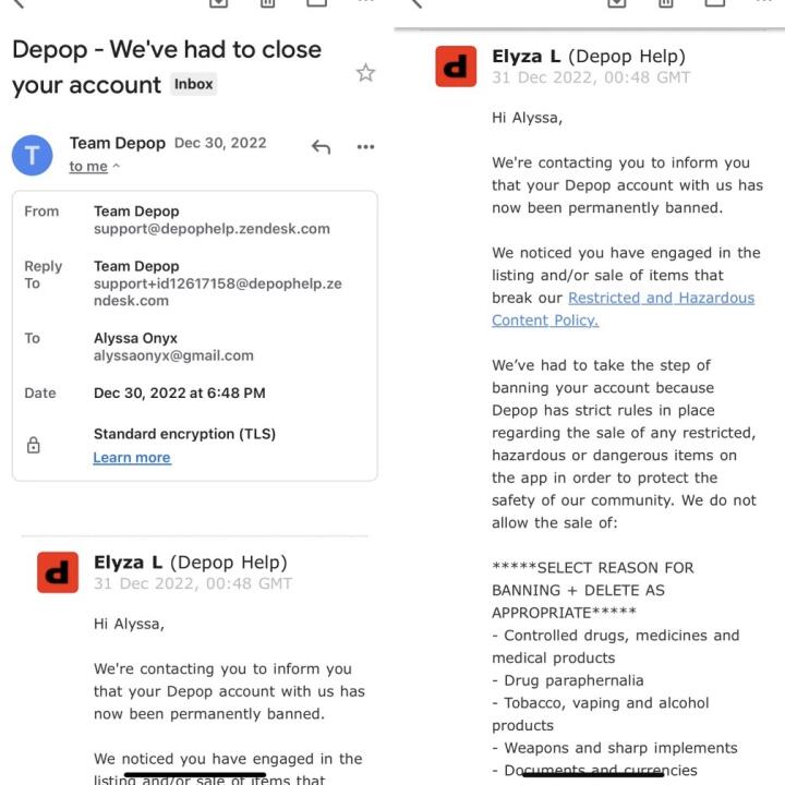 Depop 1 star review on 4th January 2023