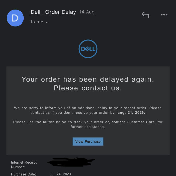 Dell 1 star review on 28th August 2020