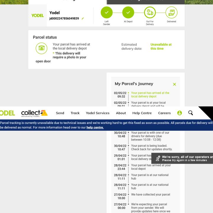 Yodel 1 star review on 6th May 2022