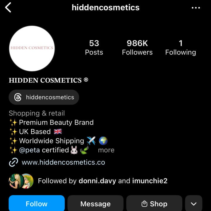 Hidden Cosmetics 1 star review on 30th November 2023
