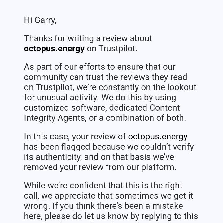 Octopus energy 1 star review on 5th February 2024