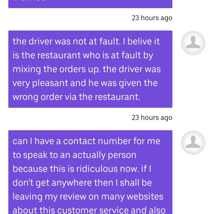 UberEATS 1 star review on 1st November 2023