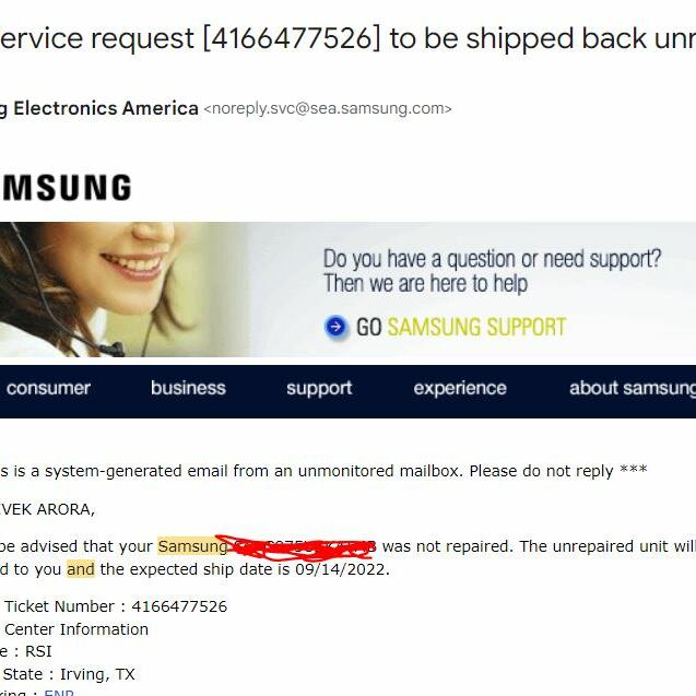 Samsung 1 star review on 19th September 2022