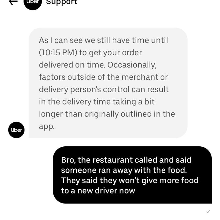 Uber Support 1 star review on 13th April 2024