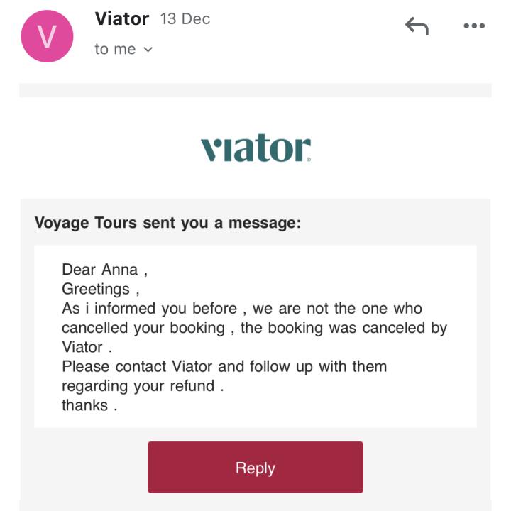 Viator 1 star review on 20th December 2022