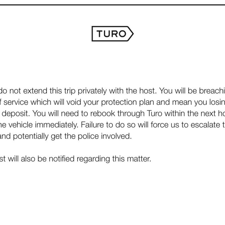 Turo 1 star review on 4th January 2023