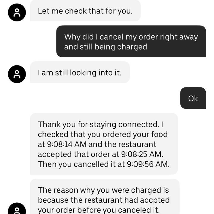 UberEATS 1 star review on 21st January 2024
